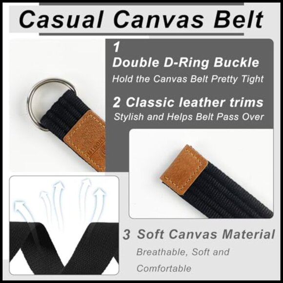 5-Pack Canvas Belts with Double D-Ring Buckle, Adjustable Military Style main image 4